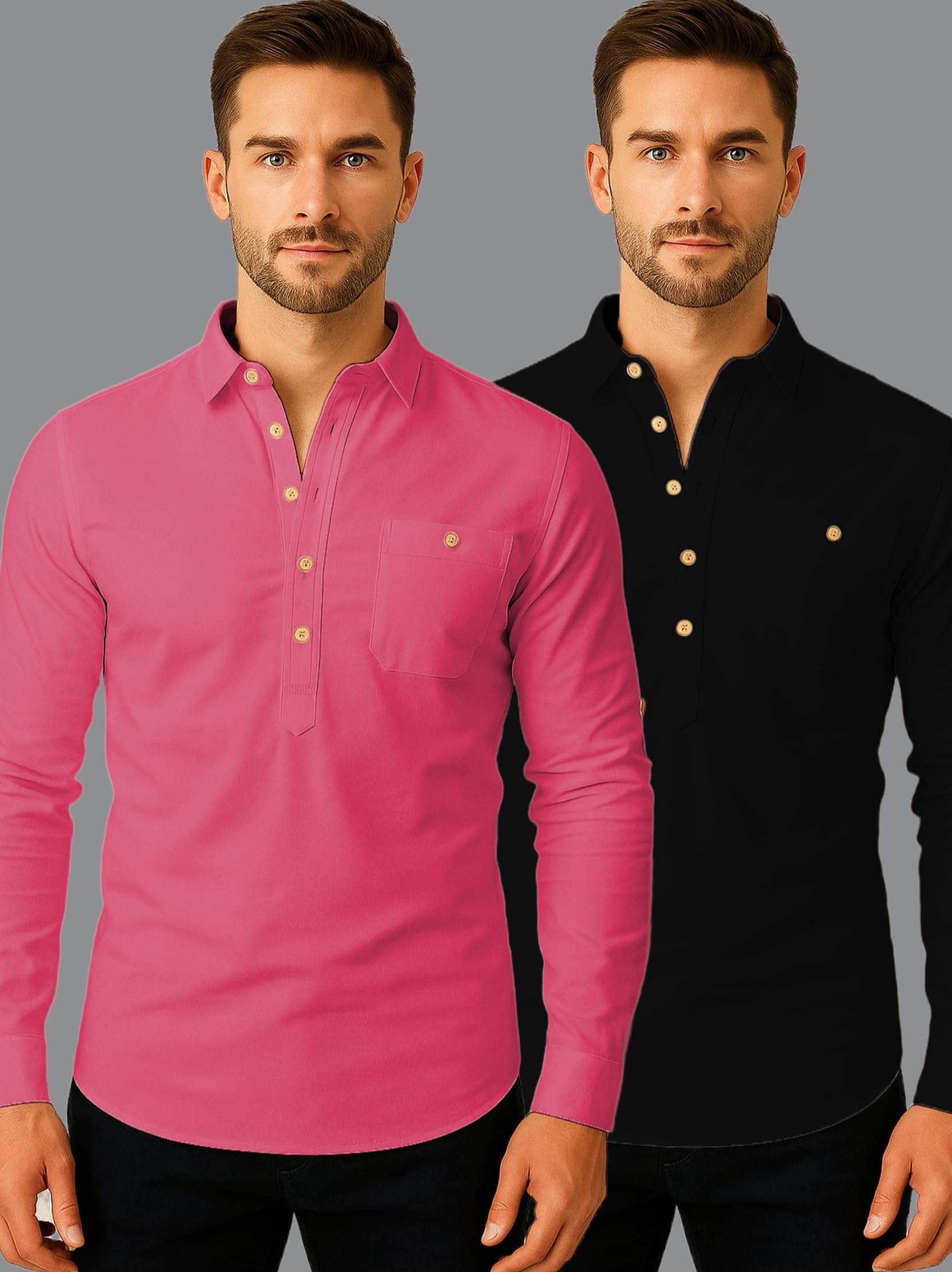 LENIA Pink Blended Men's Regular Kurta ( Pack of 2 ) LENIA Pink Blended Men's Regular Kurta ( Pack of 2 )