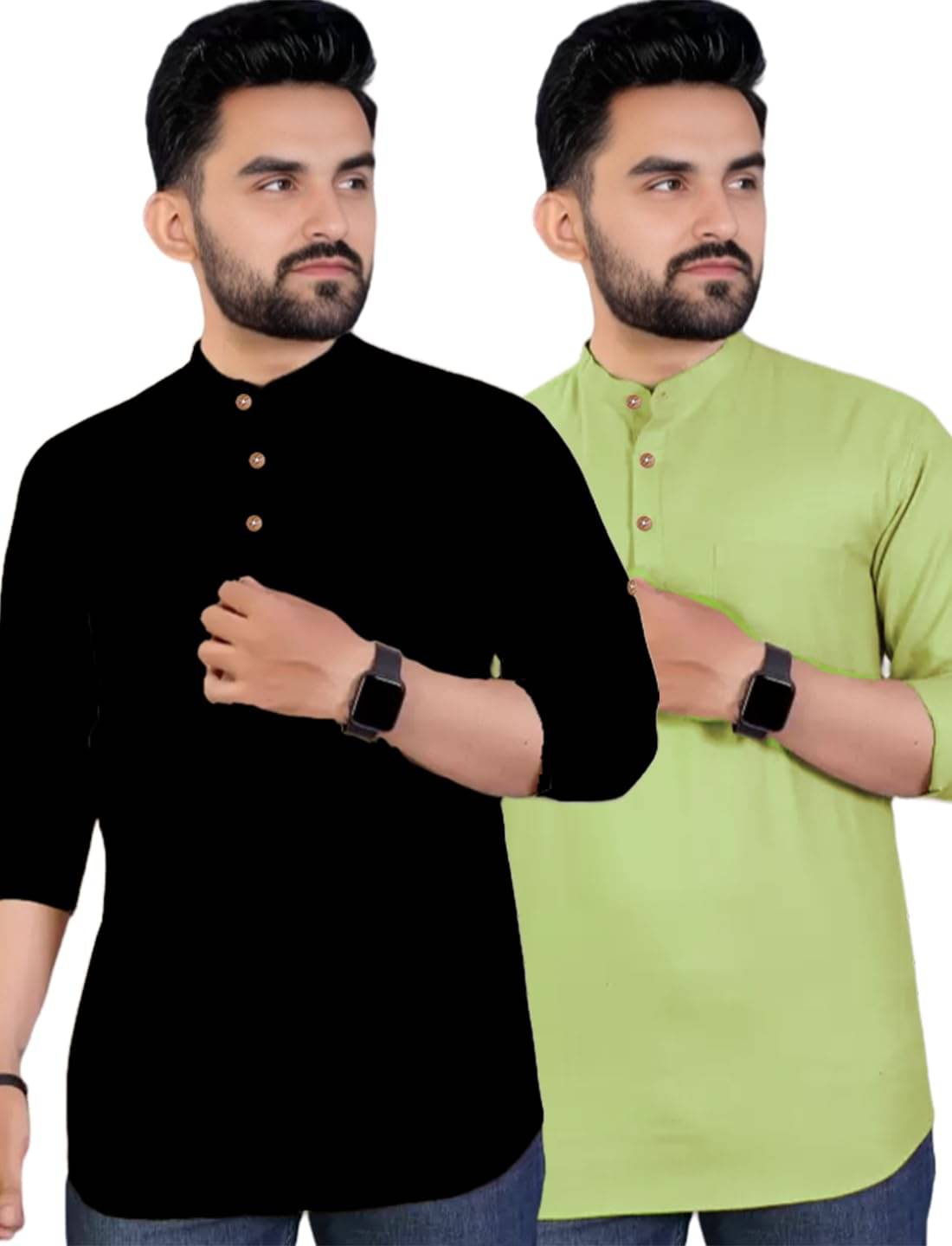     			LENIA Sea Green Blended Men's Regular Kurta ( Pack of 2 )