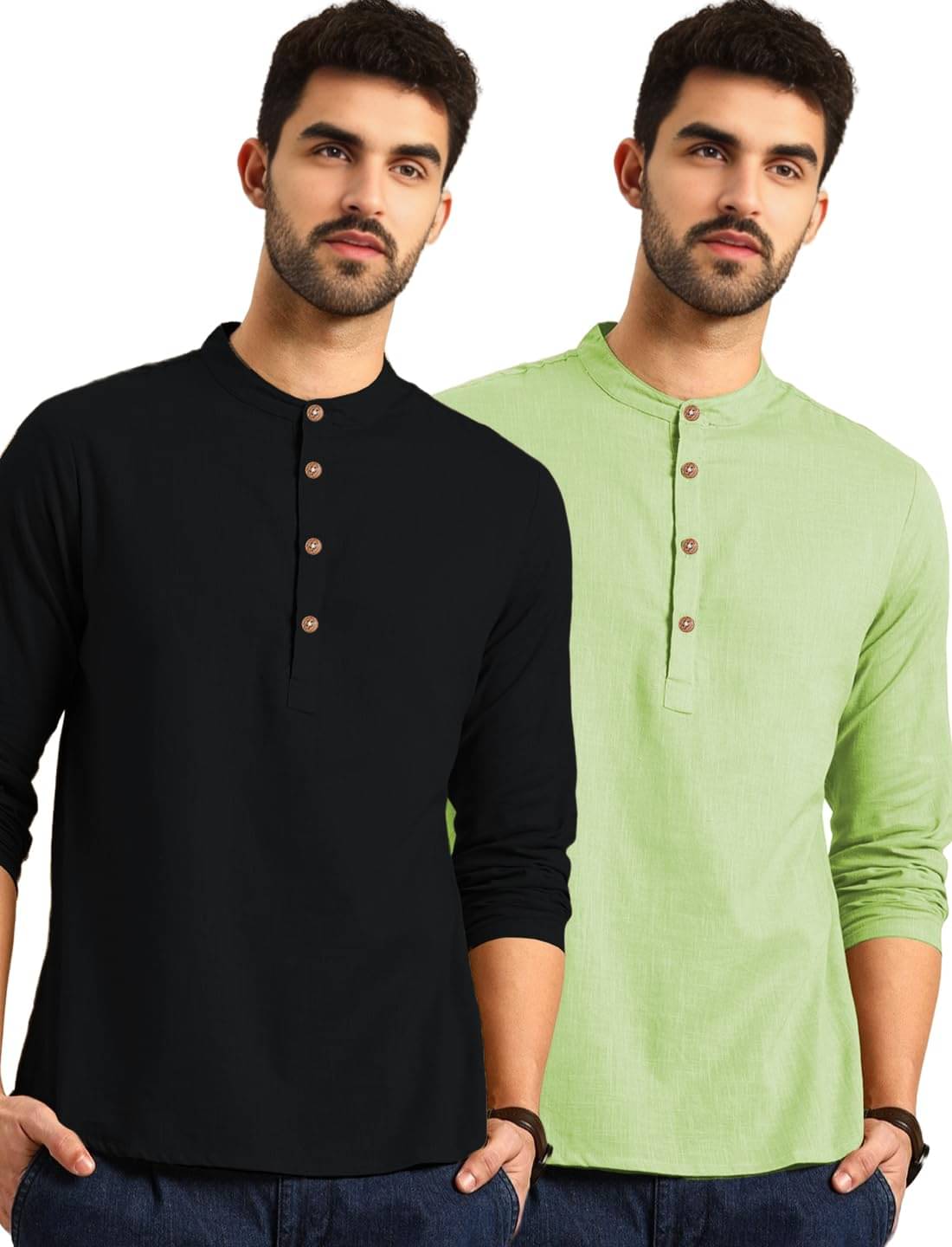     			LENIA Sea Green Blended Men's Regular Kurta ( Pack of 2 )