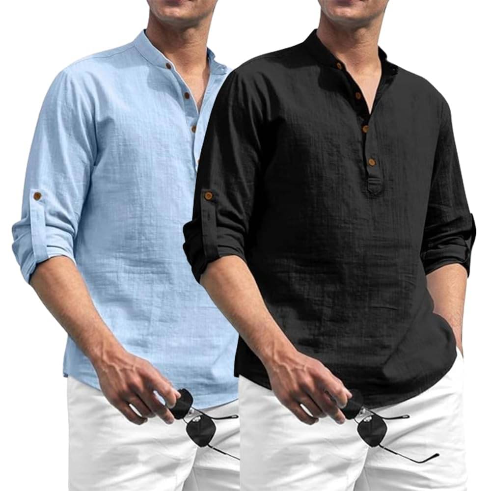     			LENIA Sky Blue Blended Men's Regular Kurta ( Pack of 2 )