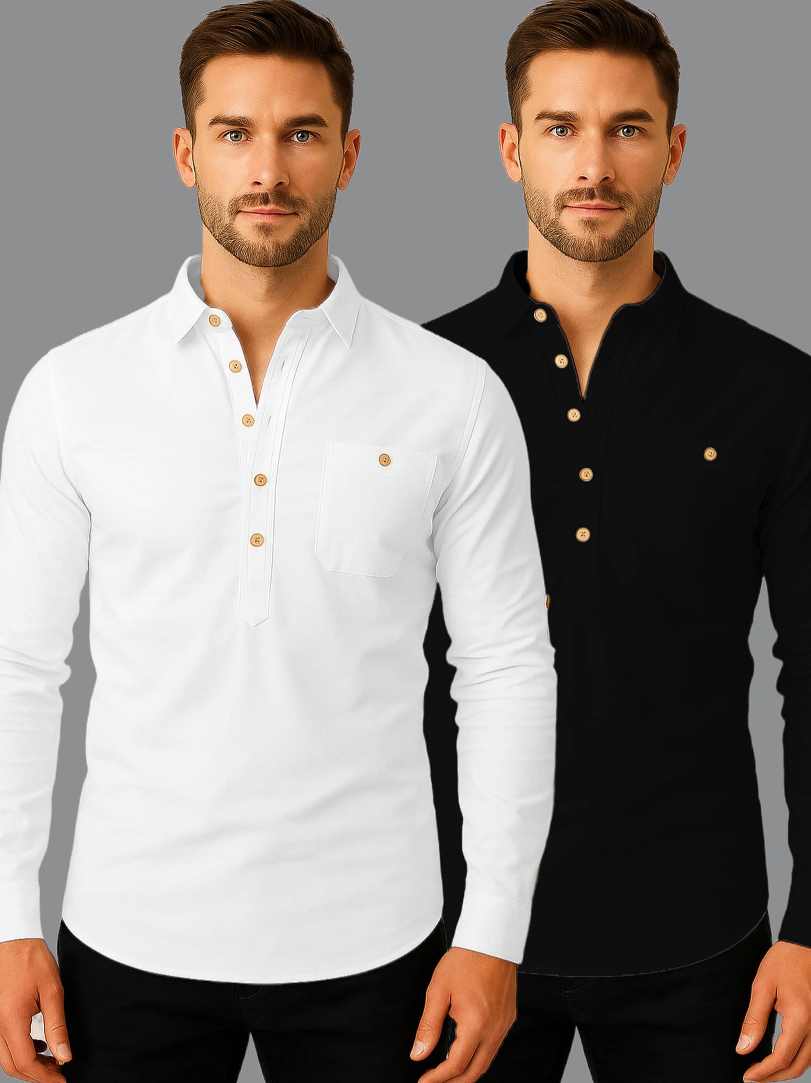 LENIA White Blended Men's Regular Kurta ( Pack of 2 ) LENIA White Blended Men's Regular Kurta ( Pack of 2 )