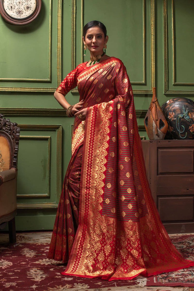 Lilots Silk Blend Woven Regular Saree With Unstitched Blouse Piece ( Red )     			Lilots Silk Blend Woven Regular Saree With Unstitched Blouse Piece ( Red )
