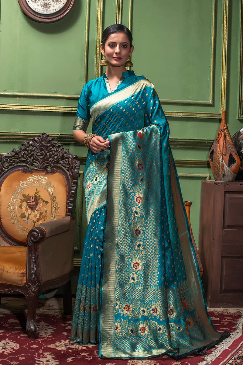 Lilots Silk Blend Woven Regular Saree With Unstitched Blouse Piece ( Rama ) Lilots Silk Blend Woven Regular Saree With Unstitched Blouse Piece ( Rama )
