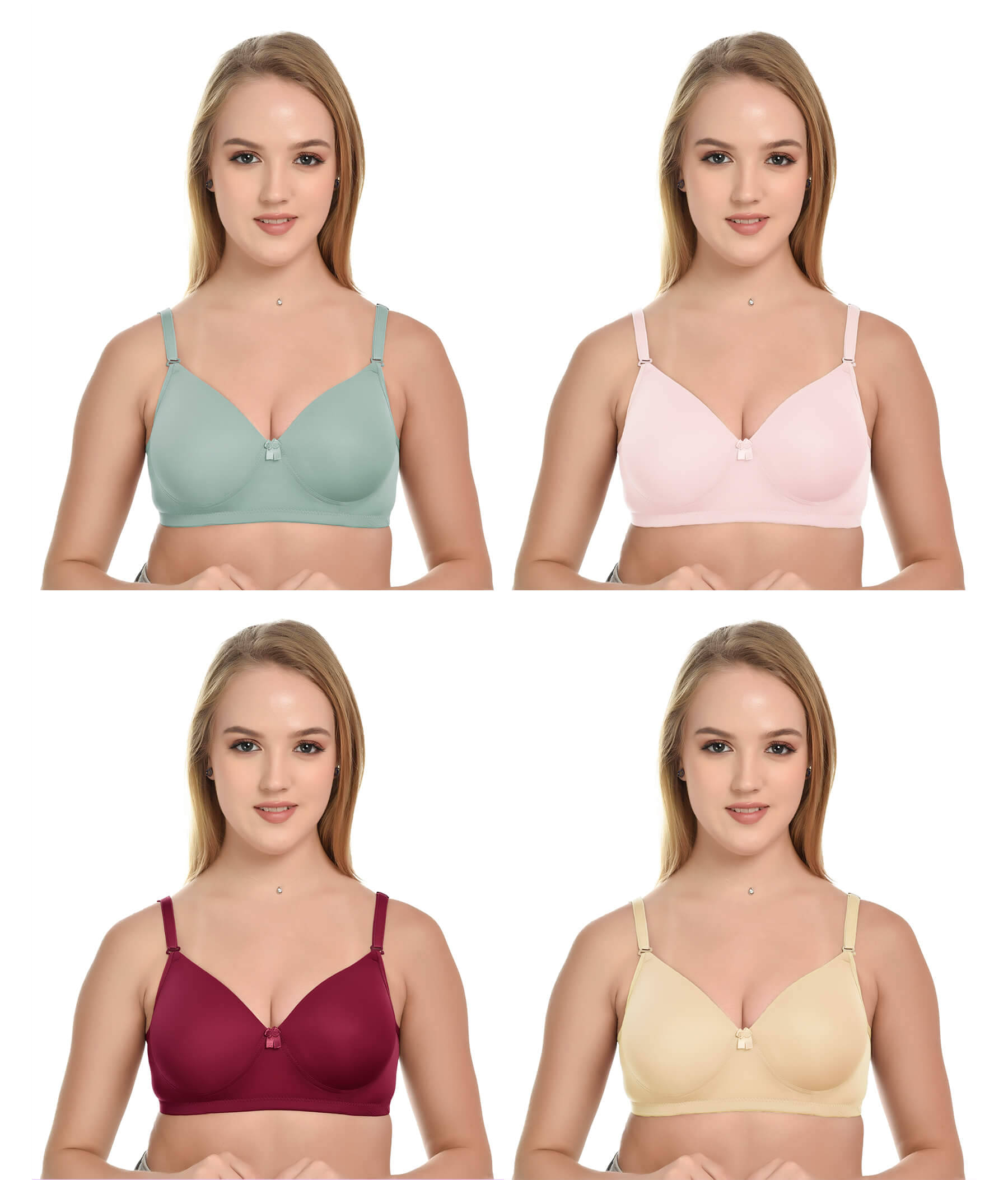 Lushmod Pack of 4 Lycra Lightly Padded T-Shirt Bra For Women ( Multicolor 1 ) Lushmod Pack of 4 Lycra Lightly Padded T-Shirt Bra For Women ( Multicolor 1 )