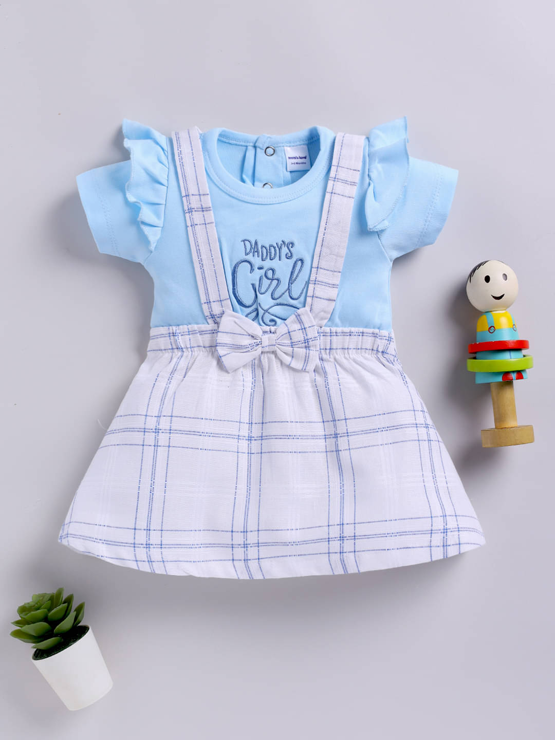     			Mom's Love Cotton Frock For Baby Girls ( Pack of 1 , Blue )