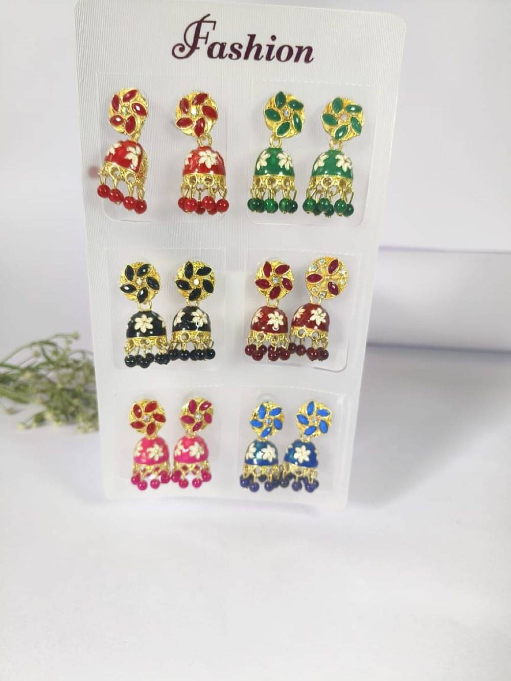     			Nayakstore Golden Jhumki Earrings ( Pack of 6 )