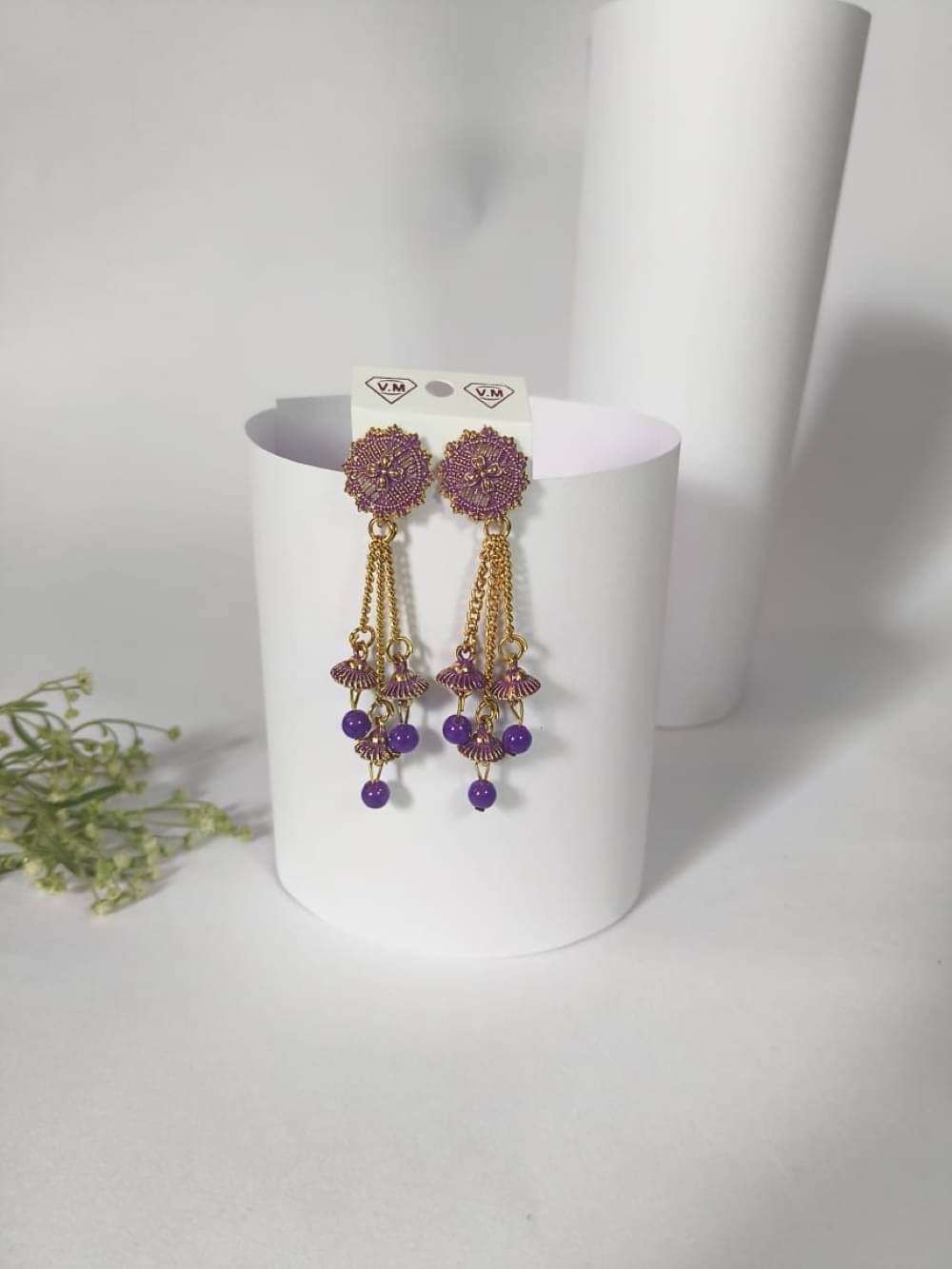     			Nayakstore Purple Jhumki Earrings ( Pack of 1 )