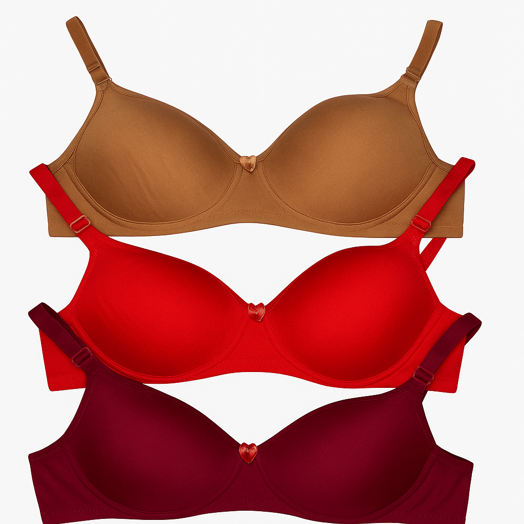     			Piylu Pack of 3 Cotton Blend Lightly Padded T-Shirt Bra For Women ( Multicolor )
