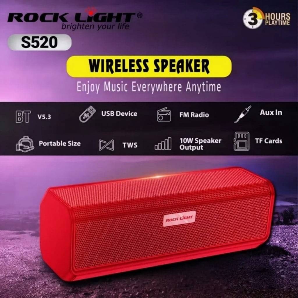     			ROCKLITE S520 10 W Bluetooth Speaker Bluetooth V 5.3 with USB,SD card Slot,TWS feature Playback Time 3 hrs Red