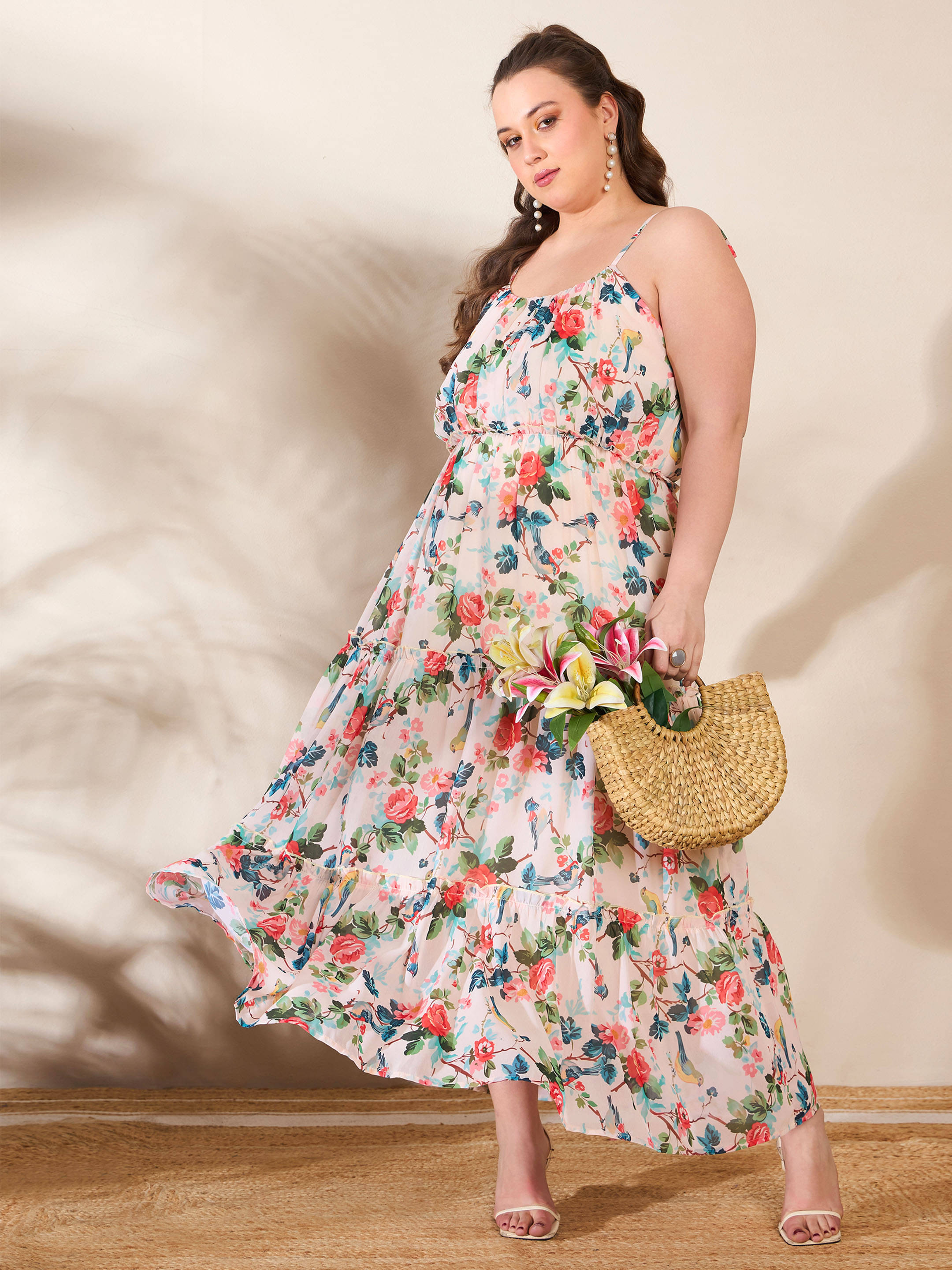     			SASSAFRAS Curve Women Polyester A-line Dress ( Beige )