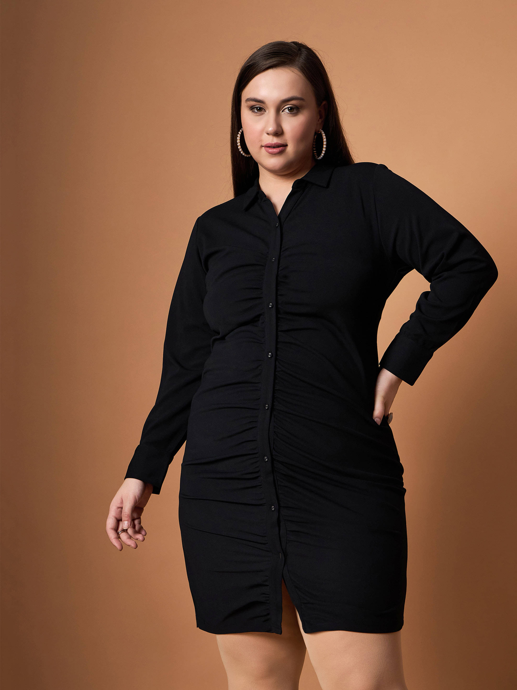     			SASSAFRAS Curve Women Polyester Blend Bodycon Dress ( Black )