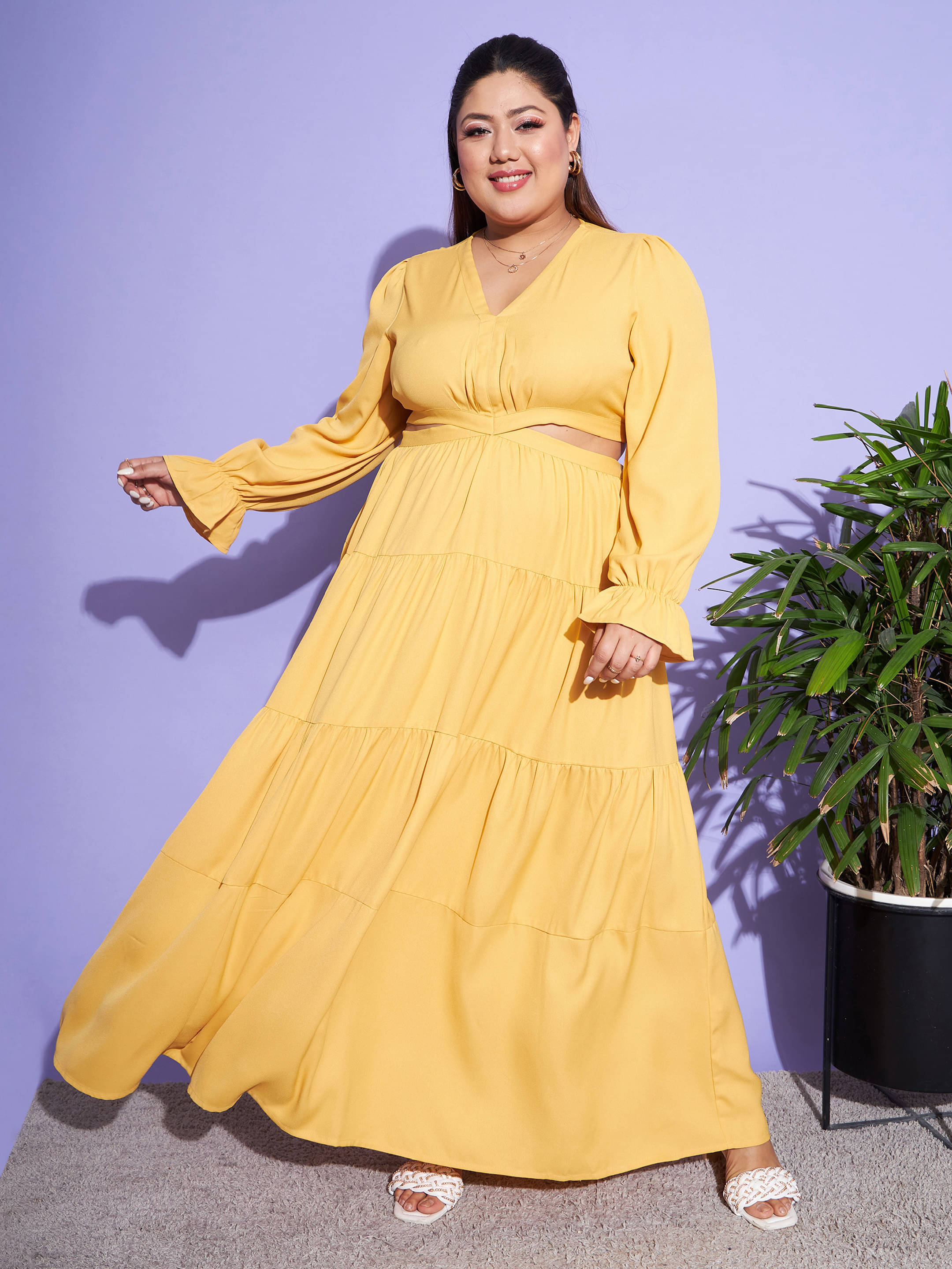 SASSAFRAS Curve Women Polyester Maxi ( Mustard ) SASSAFRAS Curve Women Polyester Maxi ( Mustard )