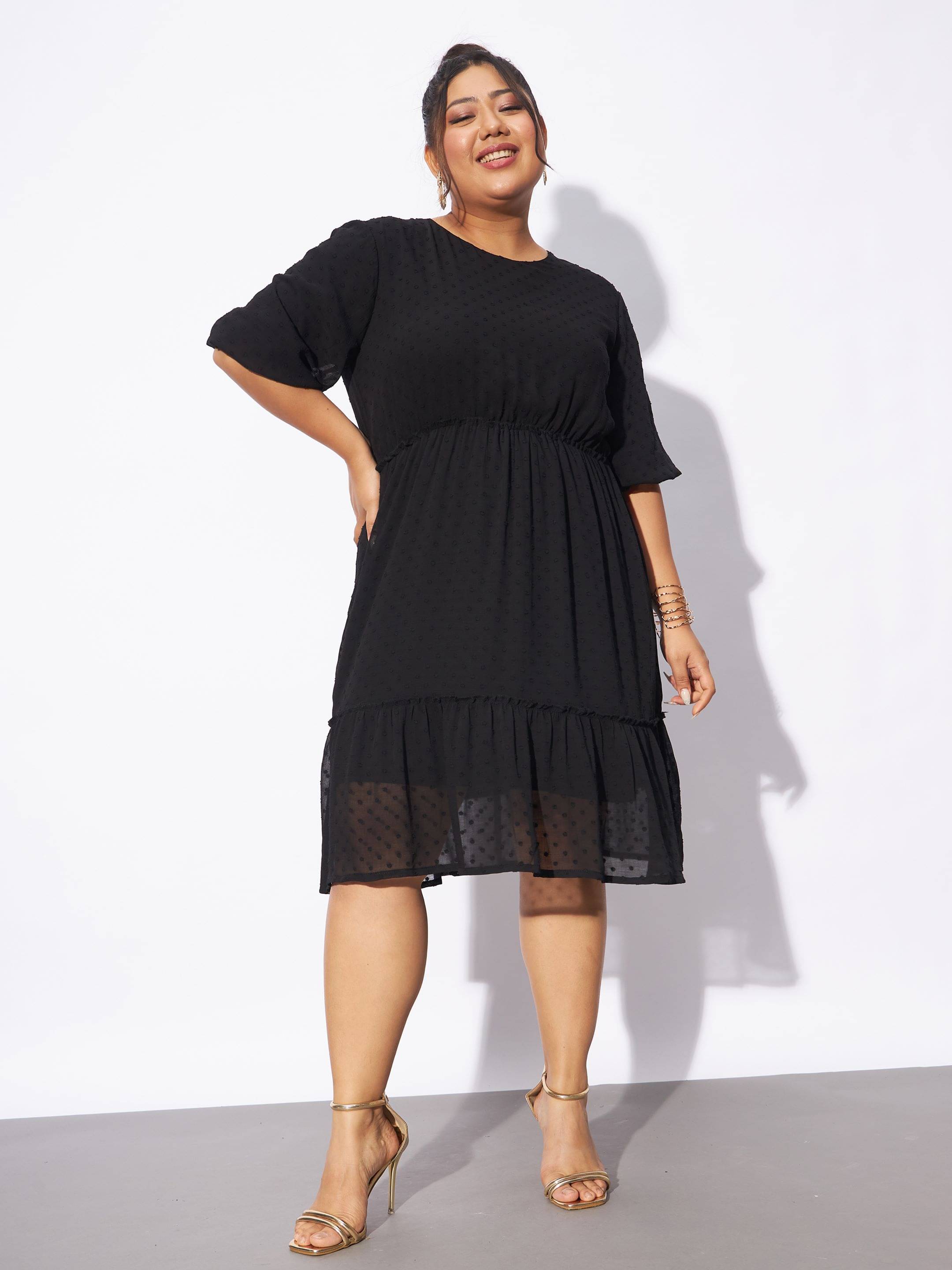     			SASSAFRAS Curve Women Polyester Skater Dress ( Black )