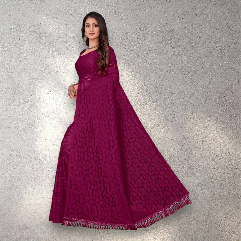     			SHRINGAARA Net Self Design Regular Saree With Unstitched Blouse Piece ( Maroon )