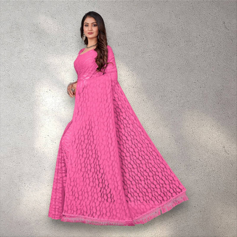    			SHRINGAARA Net Self Design Regular Saree With Unstitched Blouse Piece ( Pink )