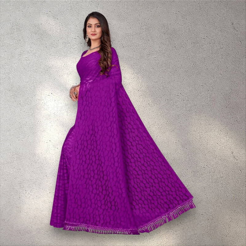 SHRINGAARA Net Self Design Regular Saree With Unstitched Blouse Piece ( Purple ) SHRINGAARA Net Self Design Regular Saree With Unstitched Blouse Piece ( Purple )