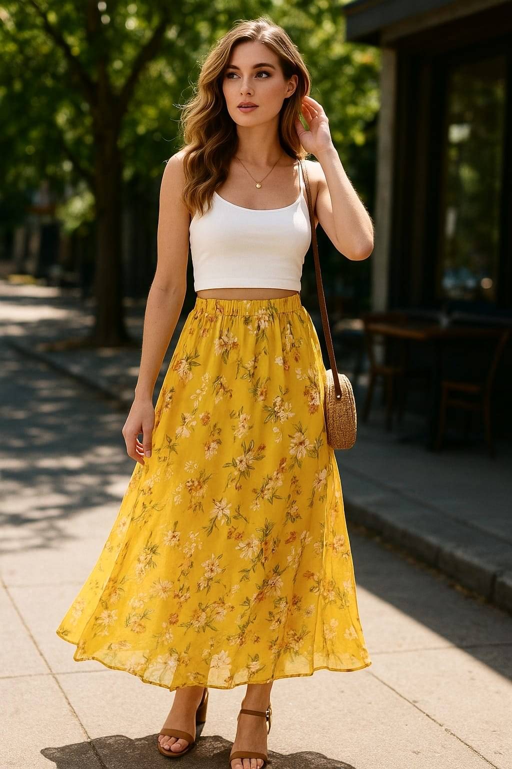     			Sands Store Yellow Georgette Women's Flared Skirt ( Pack of 1 )