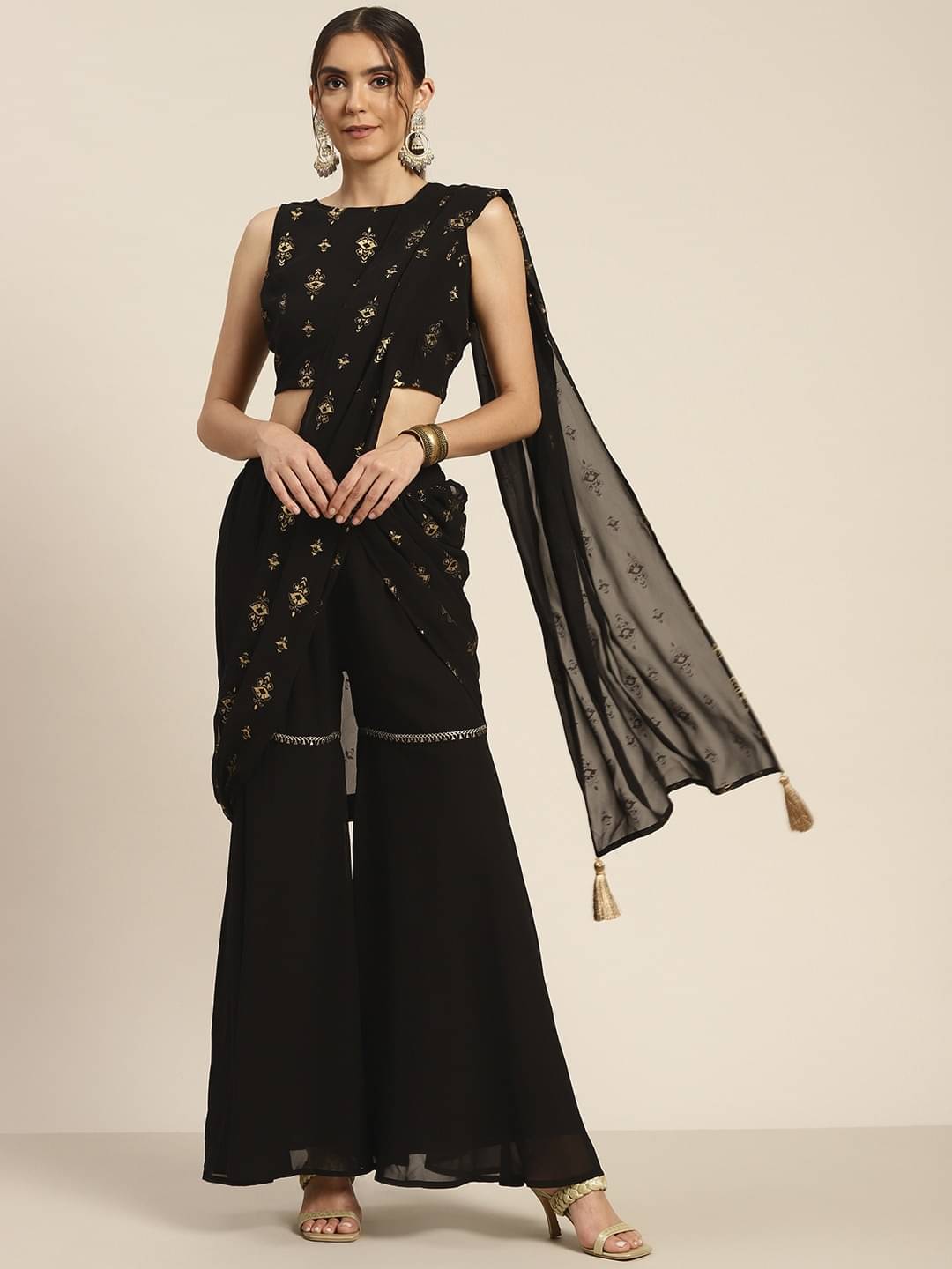     			Shae by SASSAFRAS Women Polyester Solid Palazzos ( Black )