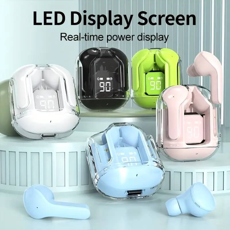     			Ultra Pods Wireless TWS Earbuds Charging T12 Max Bluetooth Transparent Design, 30Hrs Playtime & Fast Charging, Bluetooth 5.3 + ENC, HD BASS Drivers, Sweat-Proof,Transparent (White)