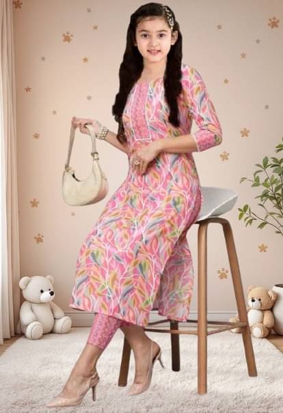     			Various Vault Girls Cotton Blend Kurti with Pants ( Pack of 1 , Baby Pink )