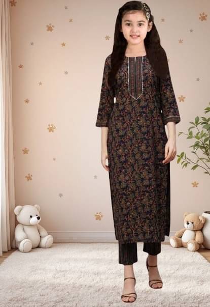 Vetrokart Girls Cotton Blend Kurti with Pants ( Pack of 1 , Multicolor ) Vetrokart Girls Cotton Blend Kurti with Pants ( Pack of 1 , Multicolor )