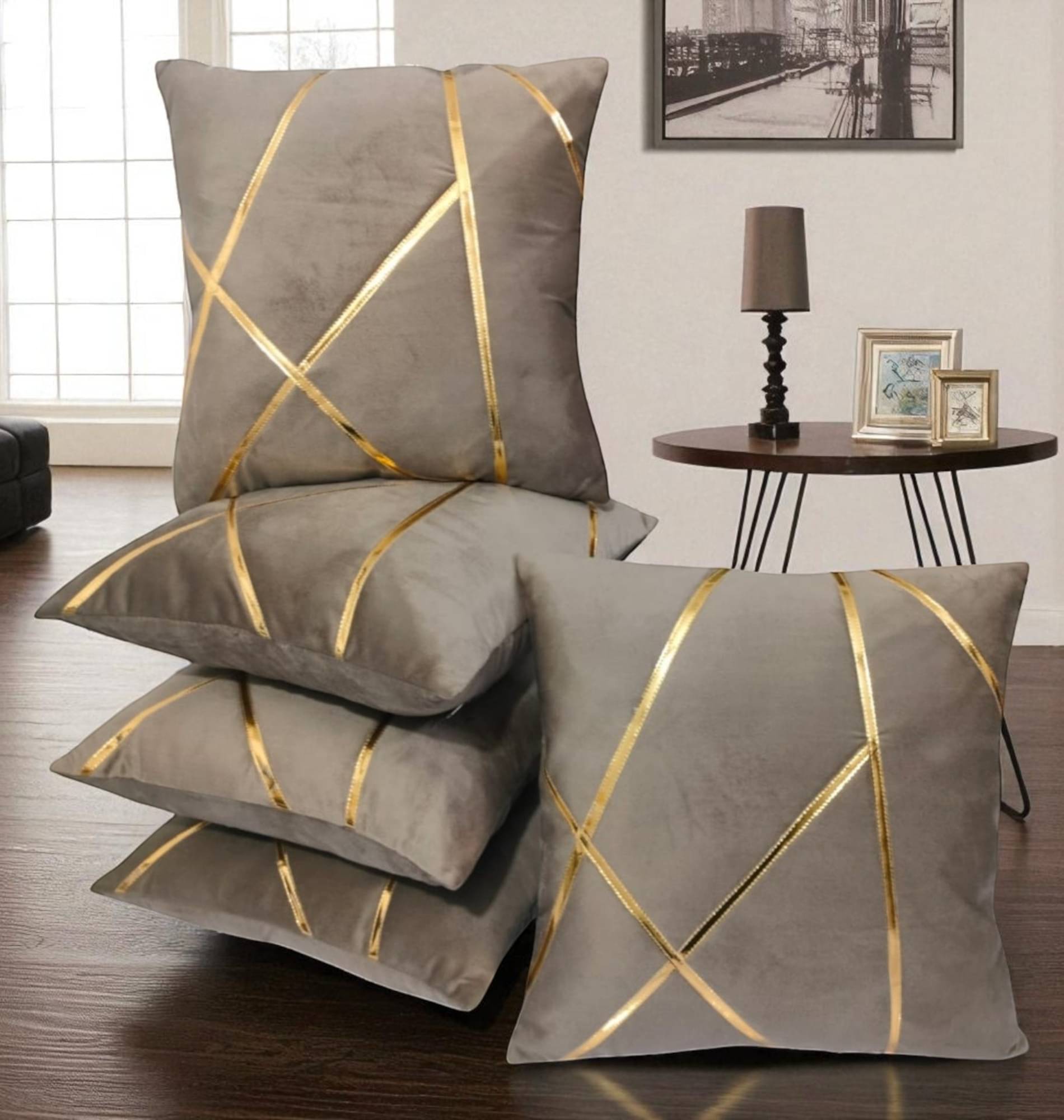     			Zikrak Set of 5 Velvet Abstract Square Cushion Cover (40X40)cm - Mauve