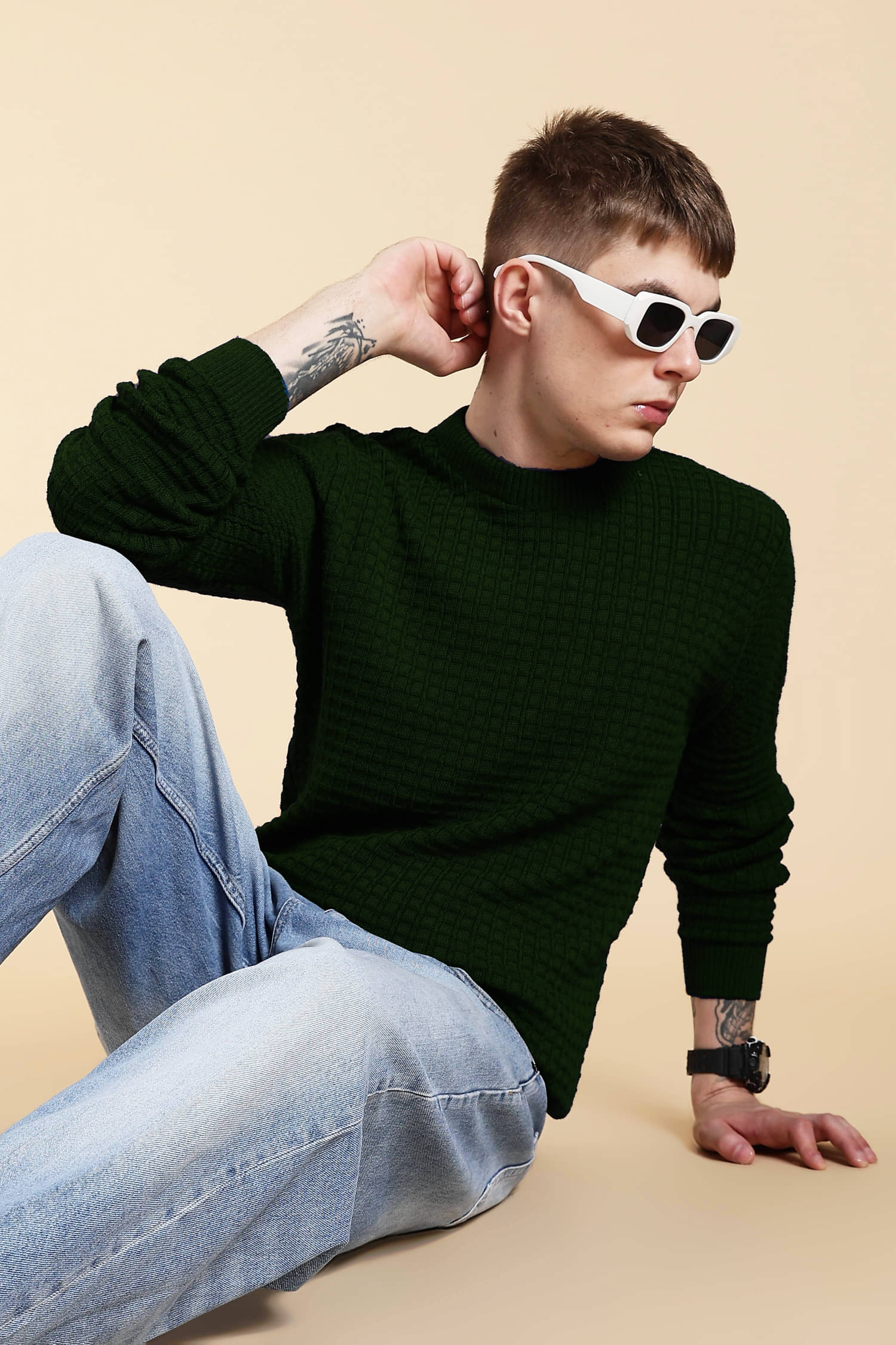     			fashlook Woollen Round Neck Men's Full Sleeves Pullover Sweater - Green ( Pack of 1 )
