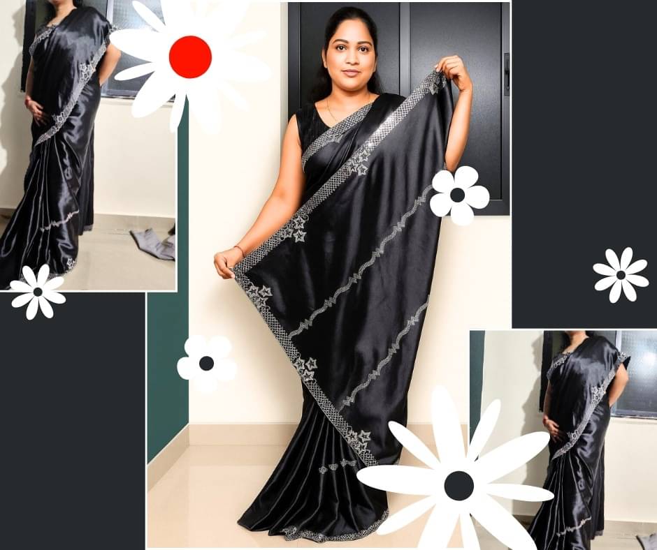     			paghadal Satin Embellished Regular Saree With Unstitched Blouse Piece ( Black )