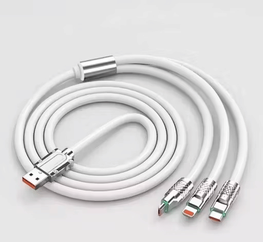     			3 in 1 Fast Charging Data Cable (White) , 120W Portable, charger chod with USB Type-C & Micro- USB (White)