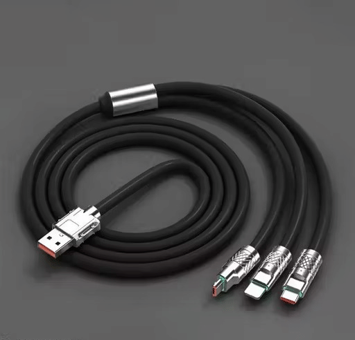     			3 in 1 Fast Charging Data Cable (Black) , 120W Portable, charger chod with USB Type-C & Micro- USB (Black cable)