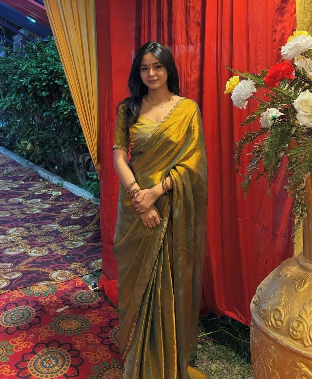     			ANAND SAREES Silk Blend Solid Ilkal Saree With Unstitched Blouse Piece ( MUSTARD )