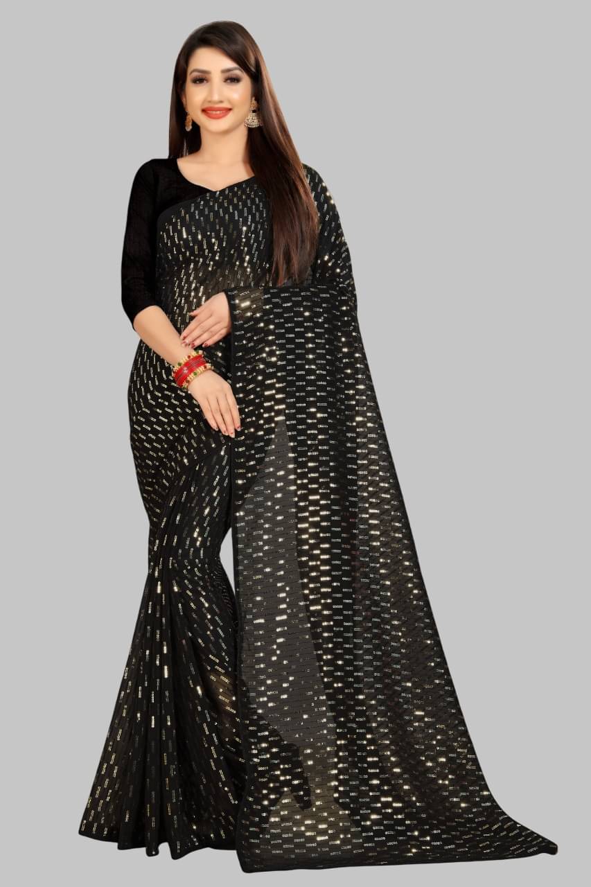Aika Georgette Embroidered Regular Saree With Unstitched Blouse Piece ( Gold ) Aika Georgette Embroidered Regular Saree With Unstitched Blouse Piece ( Gold )