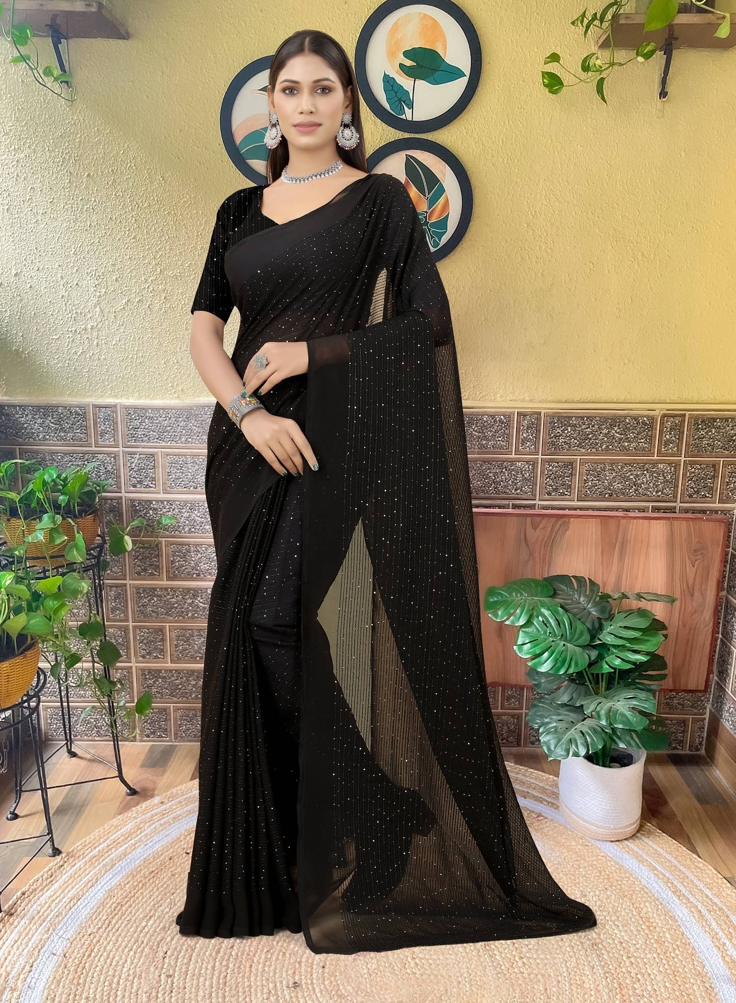     			Aika Georgette Embroidered Regular Saree With Unstitched Blouse Piece ( Black )