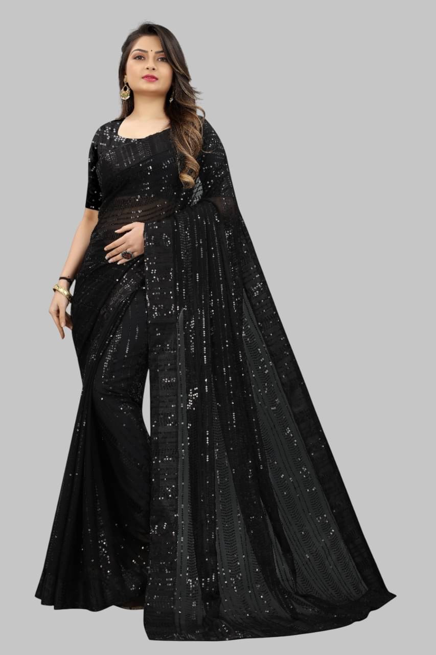     			Aika Georgette Embroidered Regular Saree With Unstitched Blouse Piece ( Black )