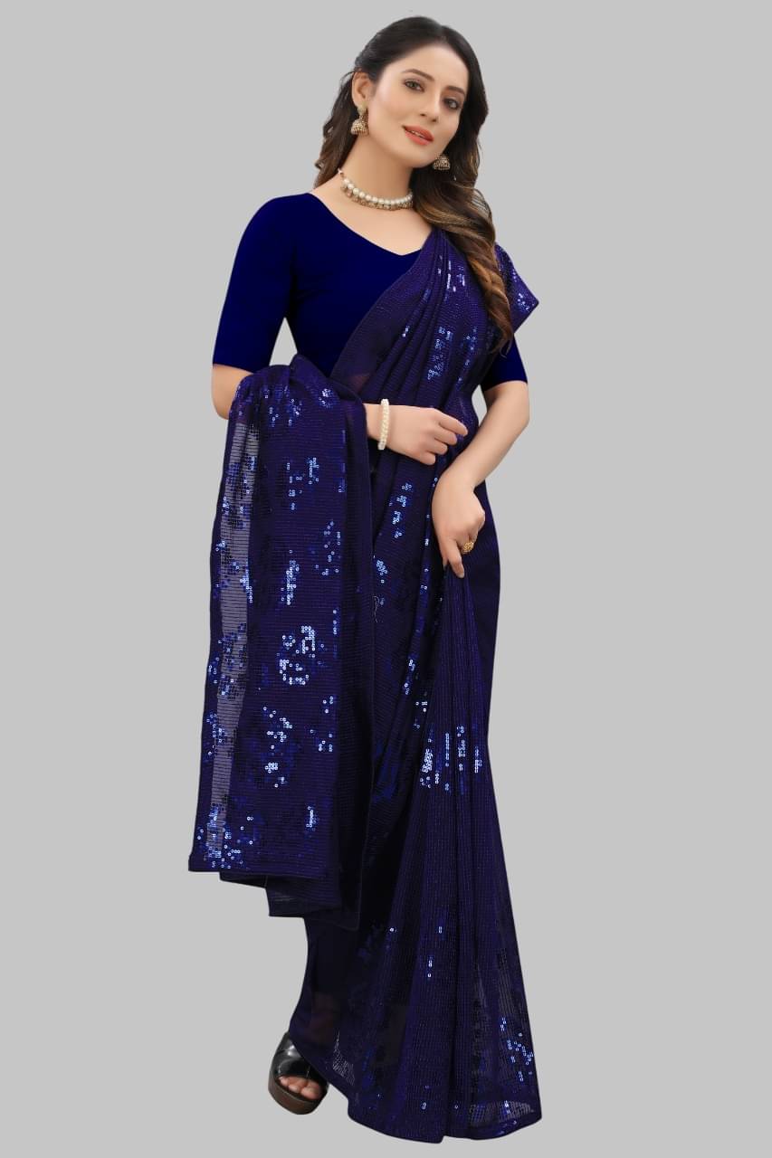     			Aika Georgette Embroidered Regular Saree With Unstitched Blouse Piece ( Blue )