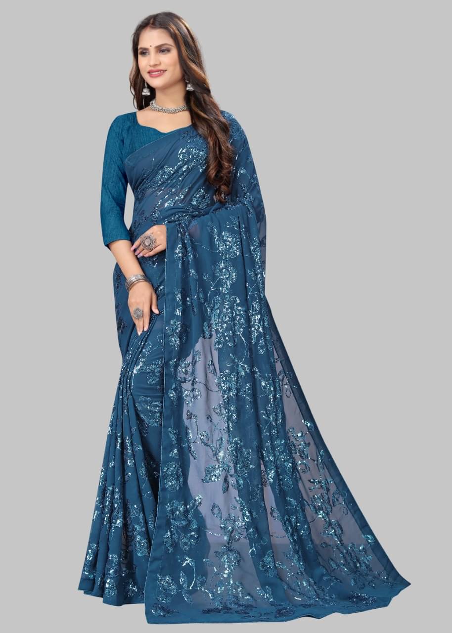     			Aika Georgette Embroidered Regular Saree With Unstitched Blouse Piece ( Rama )