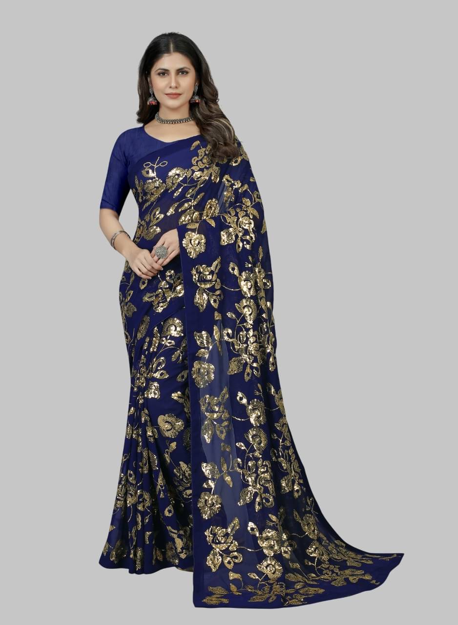     			Aika Georgette Embroidered Regular Saree With Unstitched Blouse Piece ( Multicolor 1 )