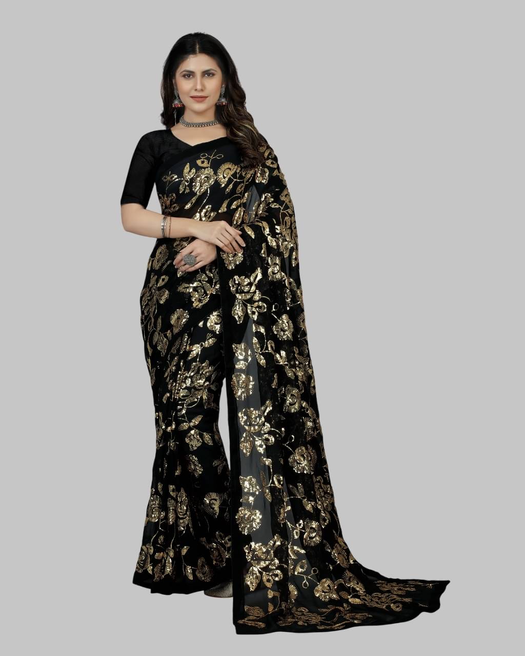 Aika Georgette Embroidered Regular Saree With Unstitched Blouse Piece ( Multicolor ) Aika Georgette Embroidered Regular Saree With Unstitched Blouse Piece ( Multicolor )