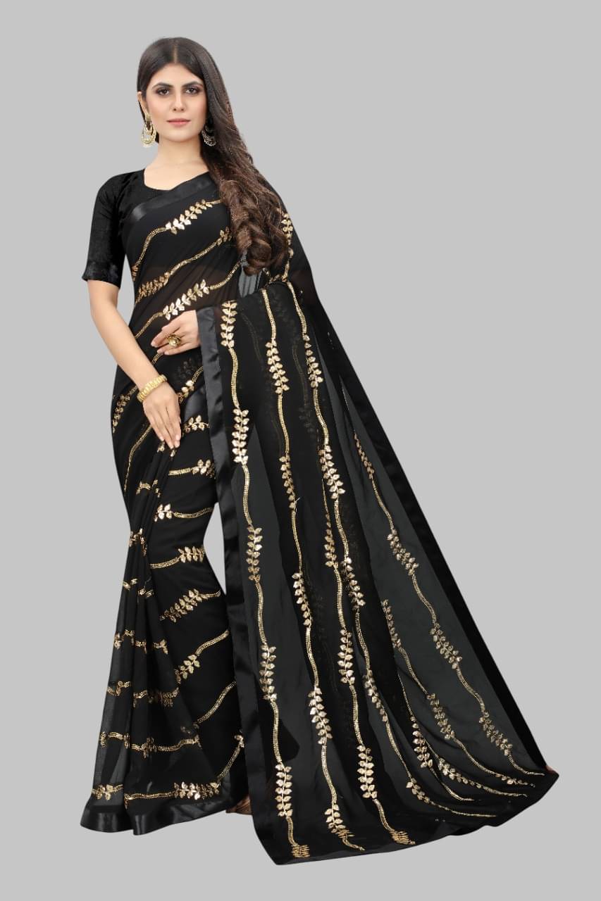     			Aika Georgette Embroidered Regular Saree With Unstitched Blouse Piece ( Black )