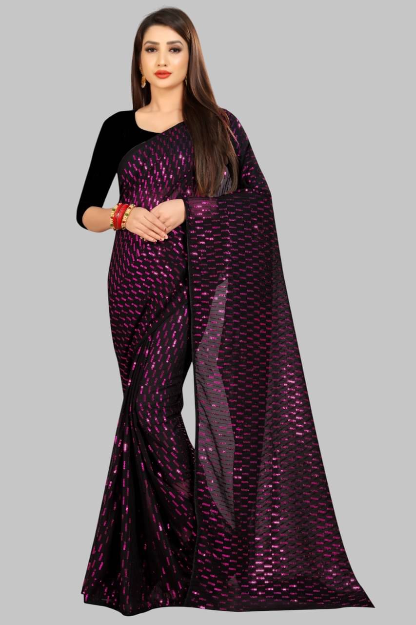     			Apnisha Georgette Embroidered Regular Saree With Unstitched Blouse Piece ( Wine )
