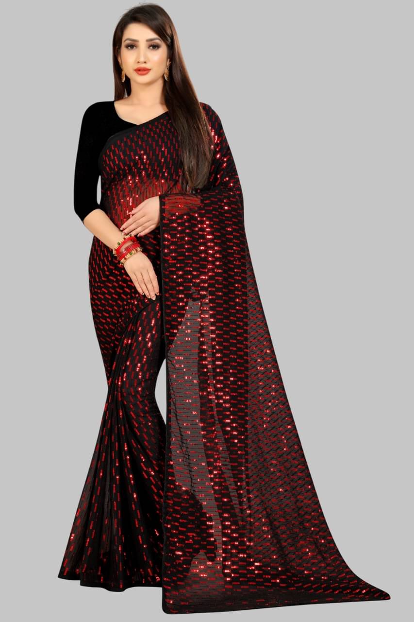     			Apnisha Georgette Embroidered Regular Saree With Unstitched Blouse Piece ( Red )