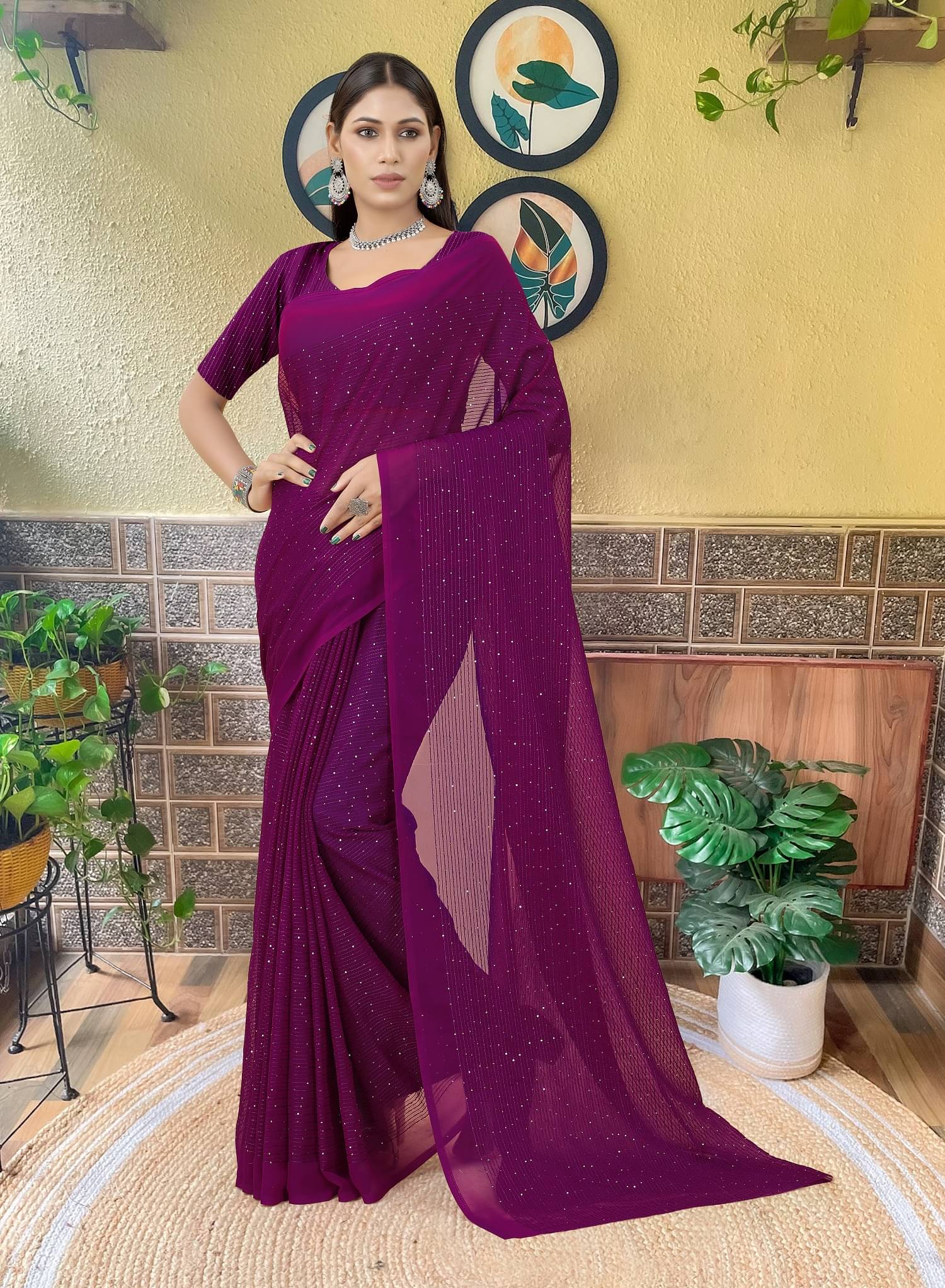     			Apnisha Georgette Embroidered Regular Saree With Unstitched Blouse Piece ( Wine )