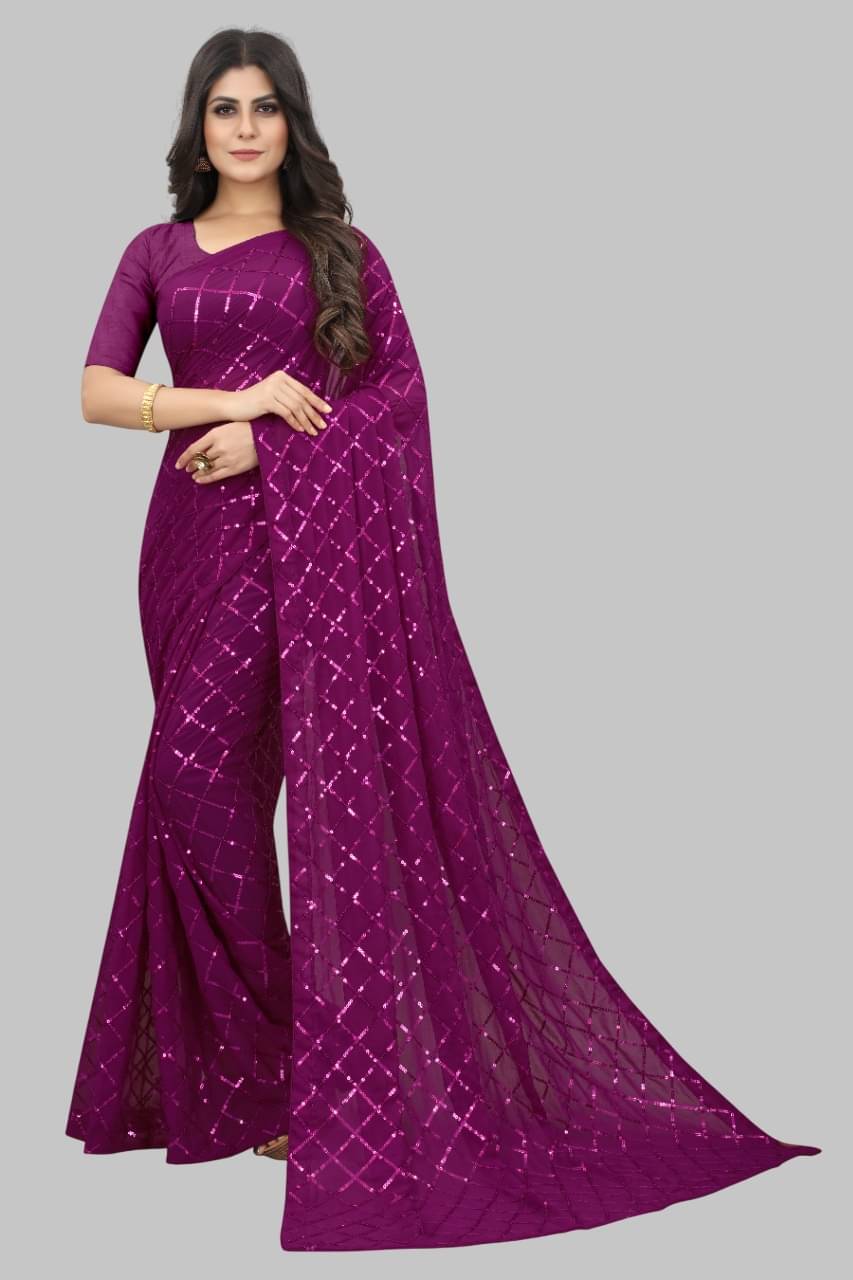 Apnisha Georgette Embroidered Regular Saree With Unstitched Blouse Piece ( Wine ) Apnisha Georgette Embroidered Regular Saree With Unstitched Blouse Piece ( Wine )