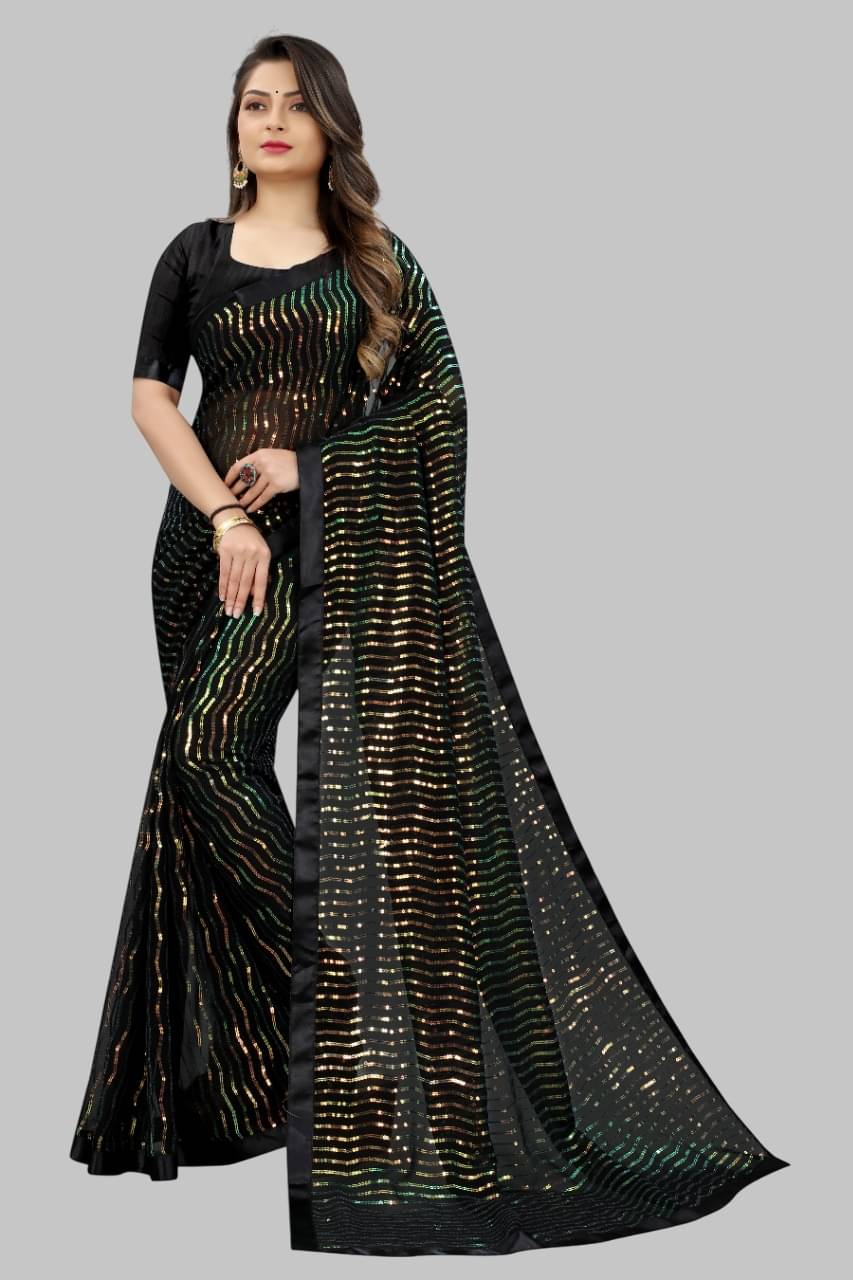     			Apnisha Georgette Embroidered Regular Saree With Unstitched Blouse Piece ( Multicolor )