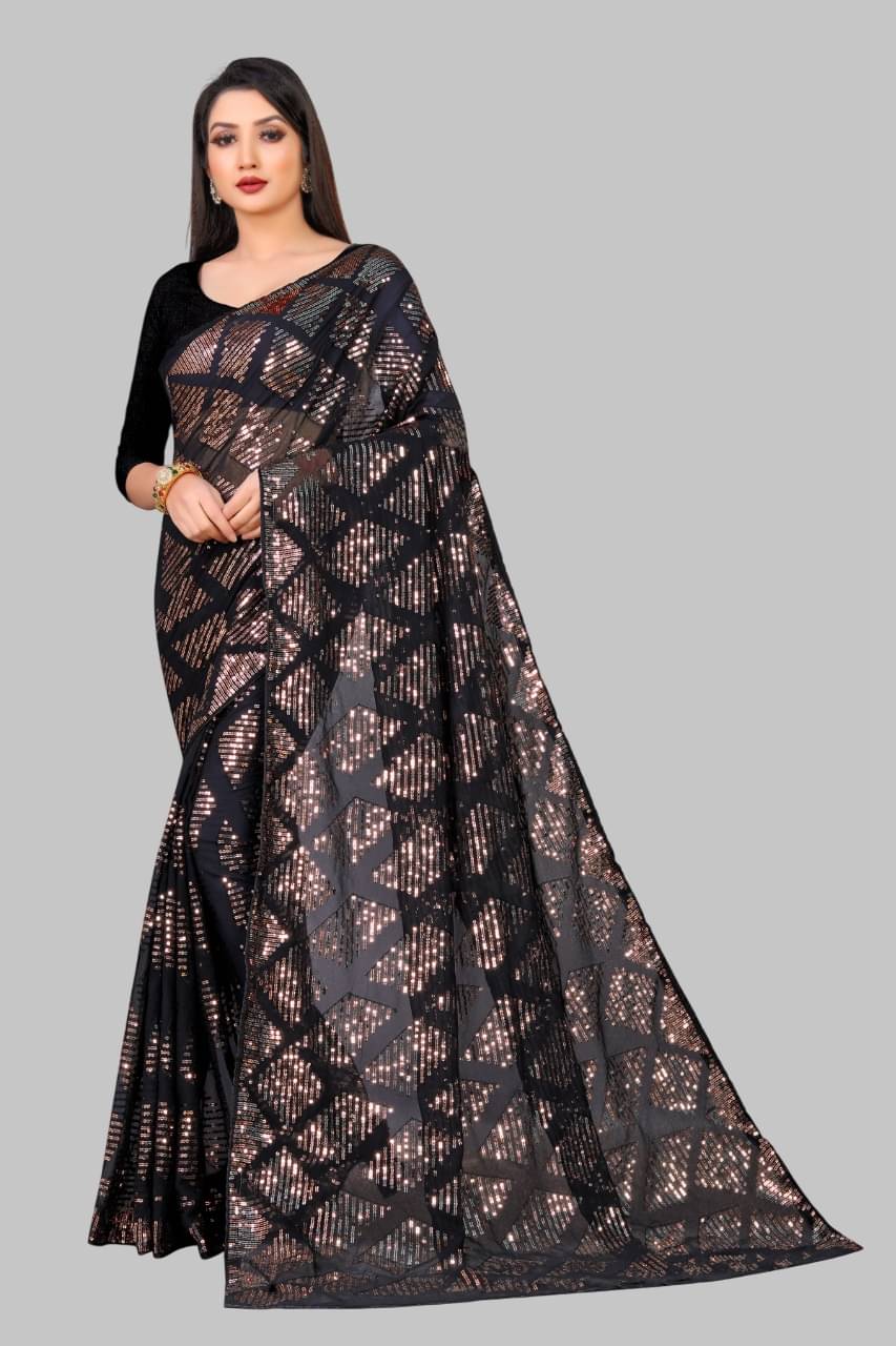     			Apnisha Georgette Embroidered Regular Saree With Unstitched Blouse Piece ( Orange )
