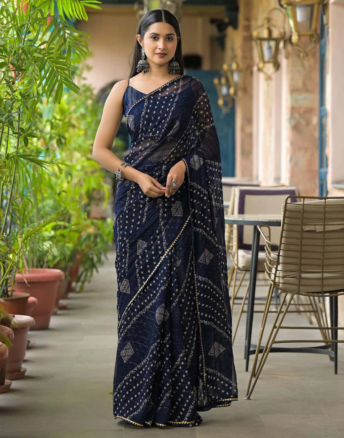     			BLEESBURY Chiffon Printed Regular Saree With Unstitched Blouse Piece ( Blue )