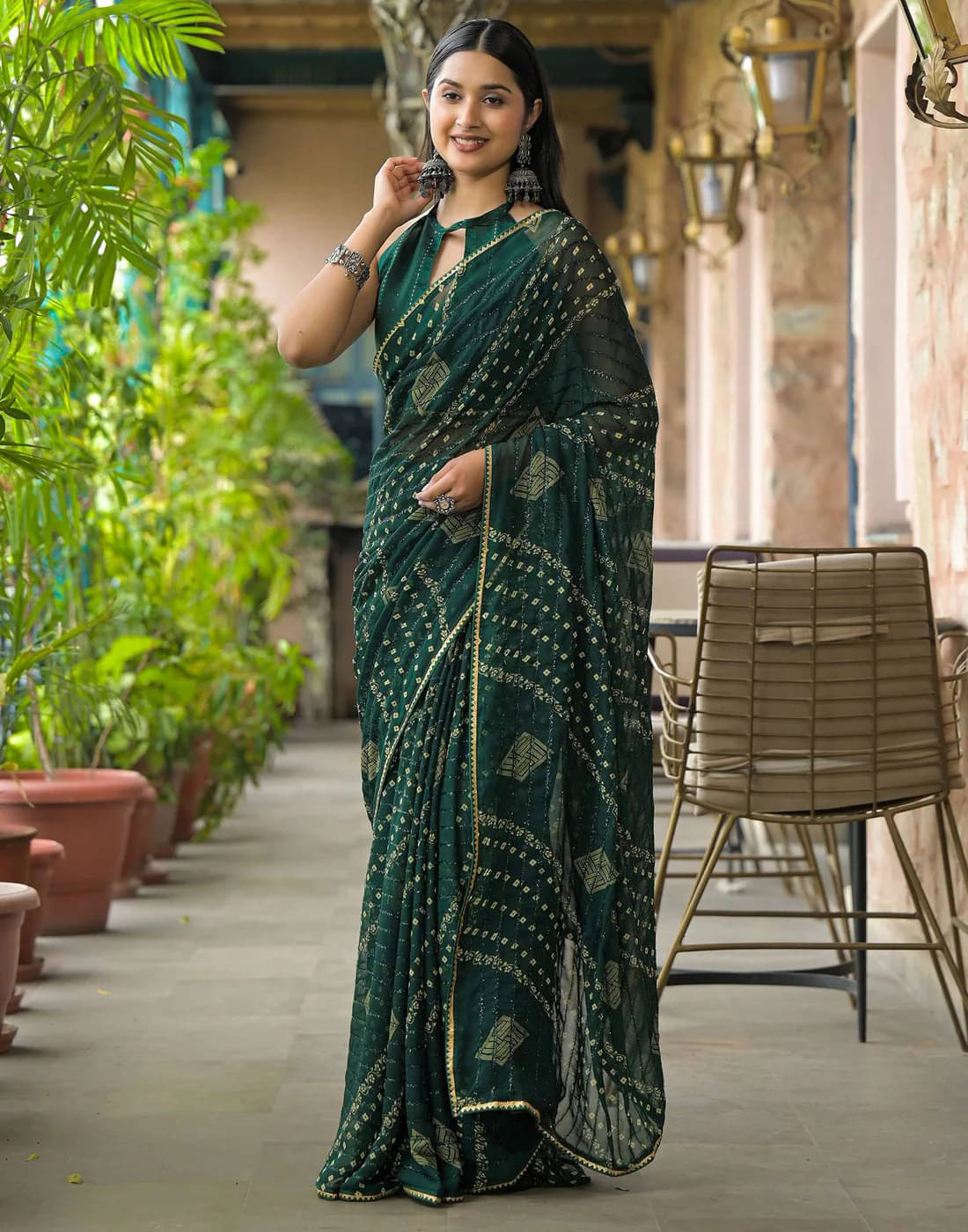     			BLEESBURY Chiffon Printed Regular Saree With Unstitched Blouse Piece ( Green )