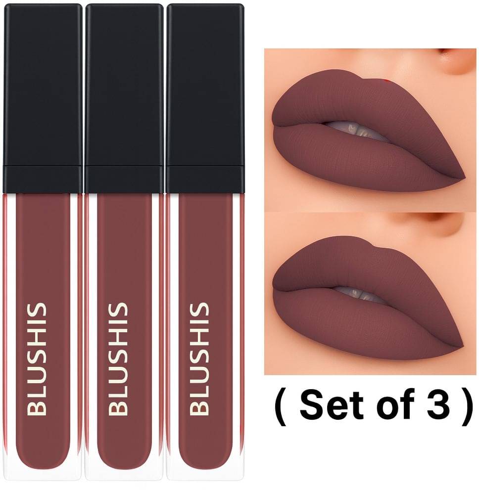     			BLUSHIS Brown Matte Smudge Free Liquid Lipstick ( Pack of 3 )