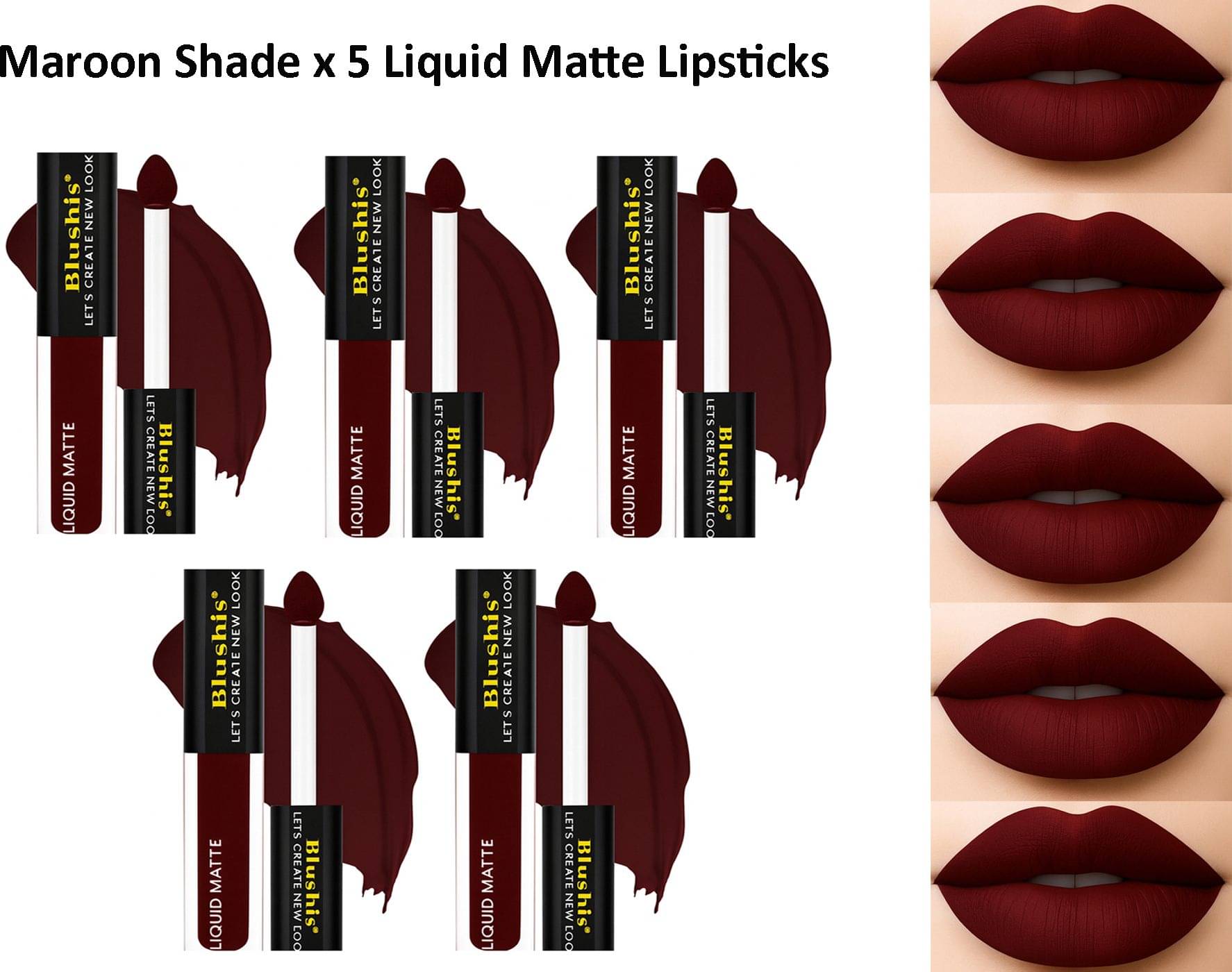     			BLUSHIS Maroon Matte Smudge Free Liquid Lipstick ( Pack of 5 )