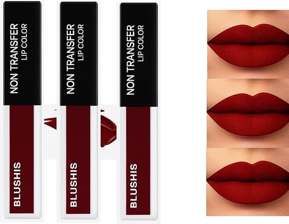 BLUSHIS Maroon Matte Smudge Free Liquid Lipstick ( Pack of 3 )